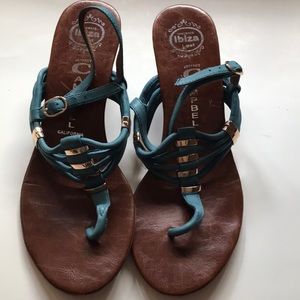 Jeffrey Campbell Handmade Ibiza Last Blue strappy leather wedge sandals Size 8